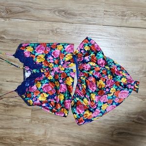 2piece floral silk camisole top and matching shorts.Small Victoria Secret